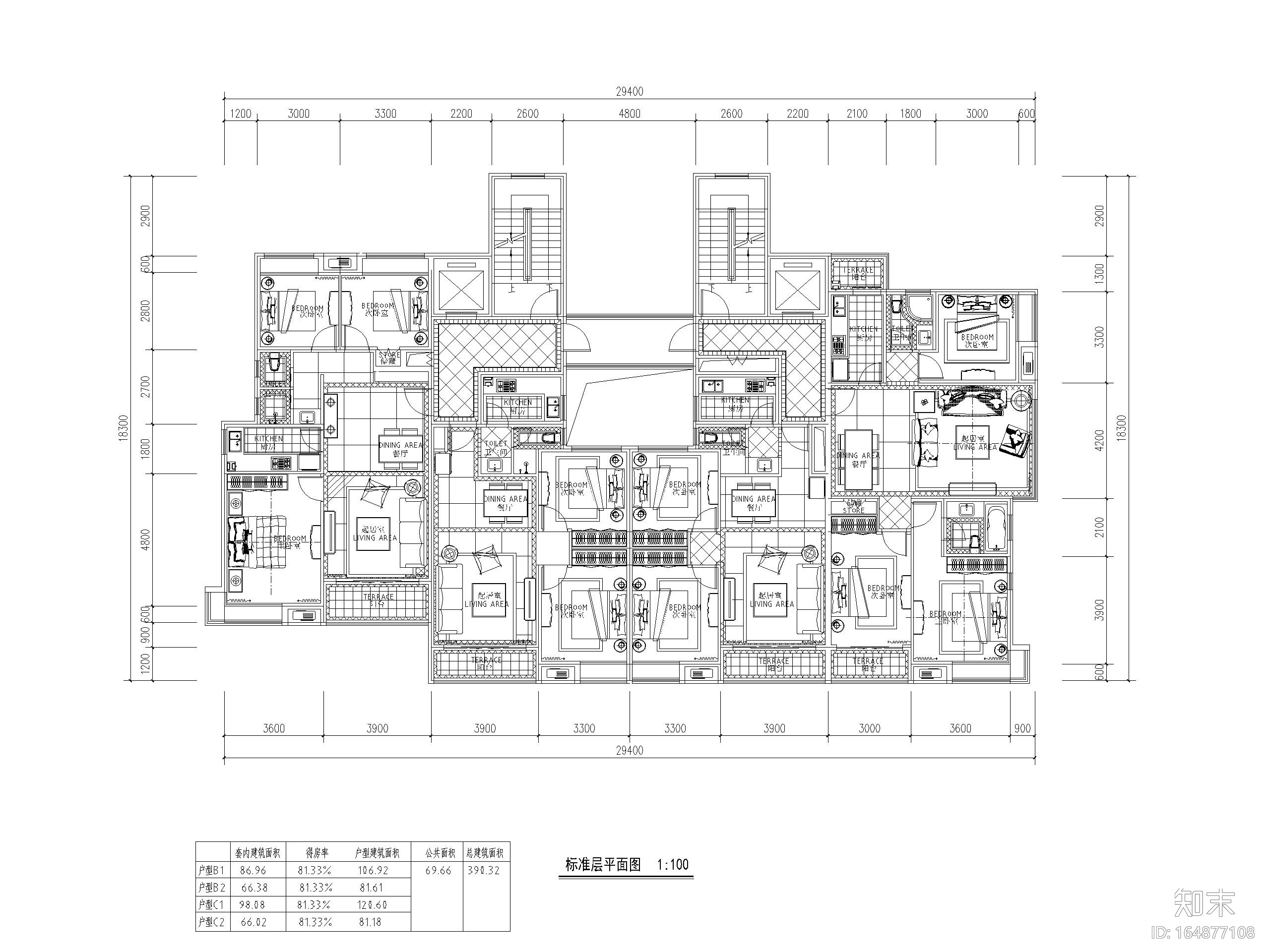 153套高层住宅三室户型图设计CADcad施工图下载【ID:164877108】