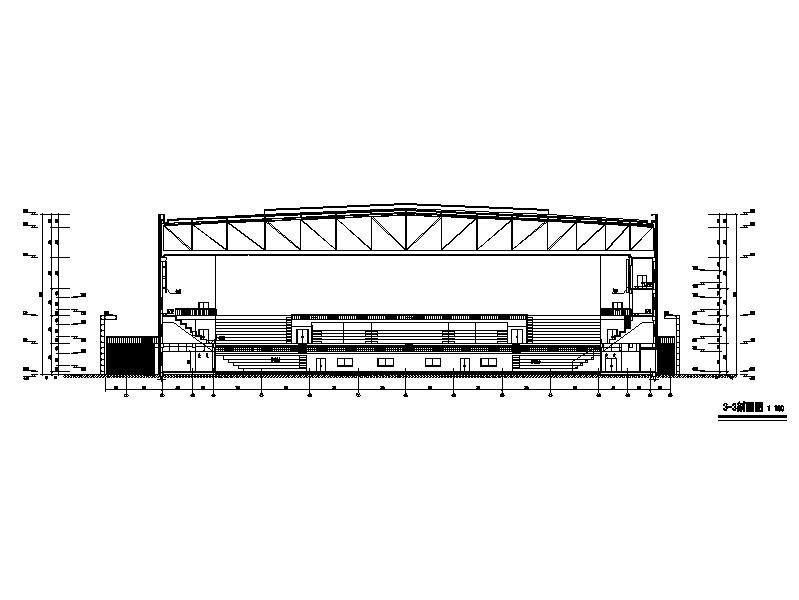 [山西]三层县级钢网架金属屋面丙型体育中心建筑施工图cad施工图下载【ID:151673146】