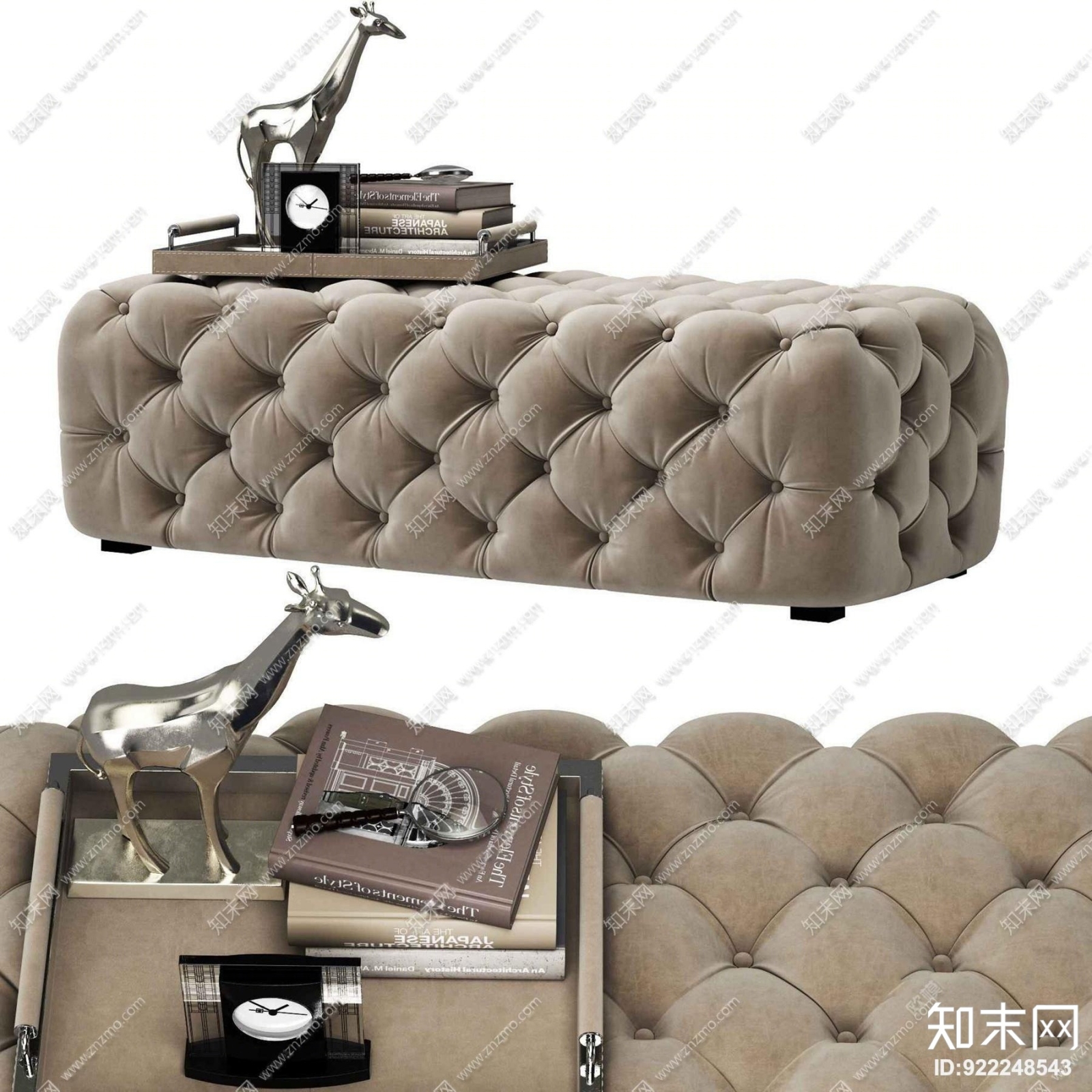 现代脚踏沙发摆件组合3D模型下载【ID:922248543】