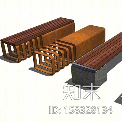 现代实木防腐木公用椅SU模型下载【ID:158328134】