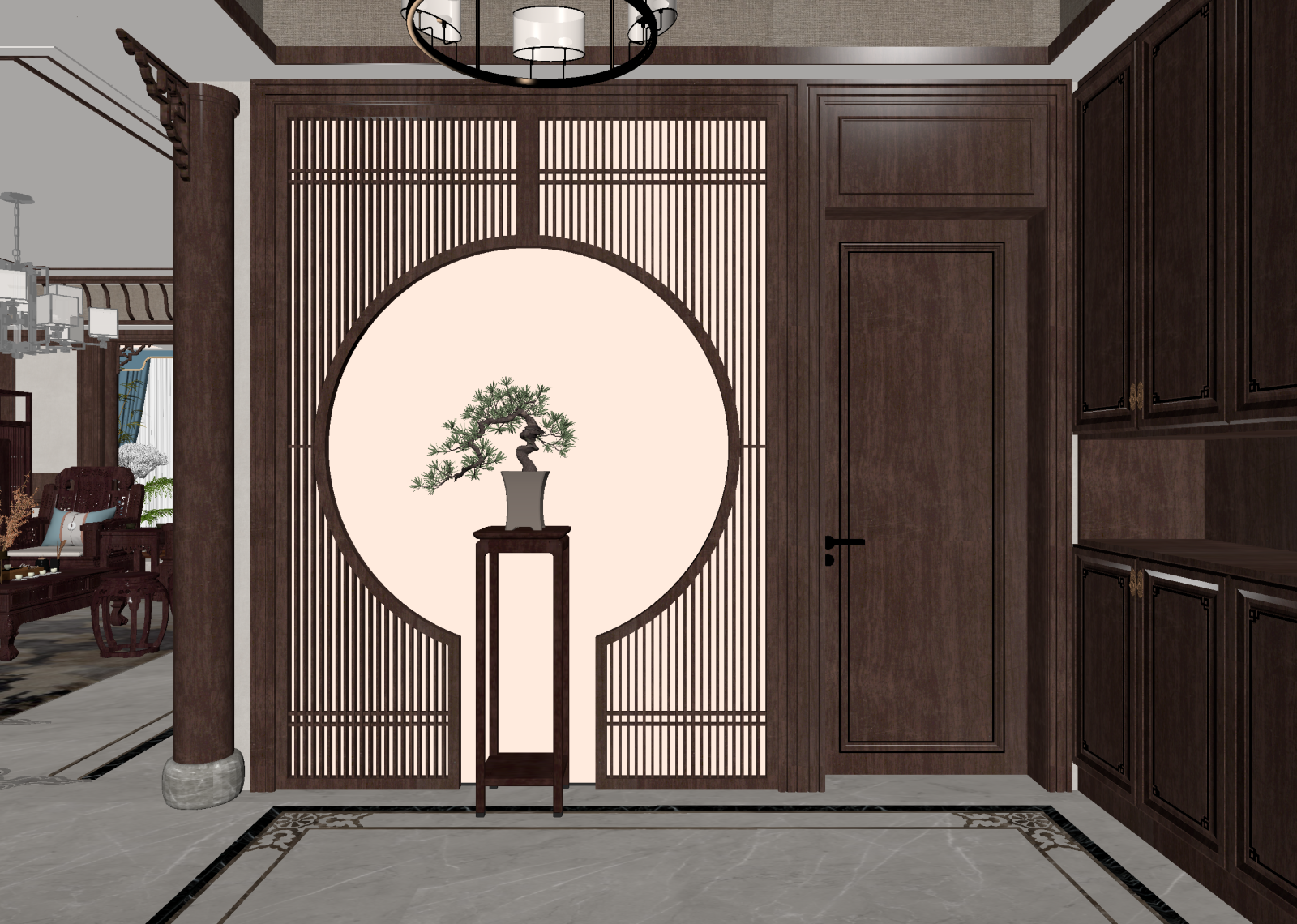 新中式玄关3D模型下载【ID:1214565331】
