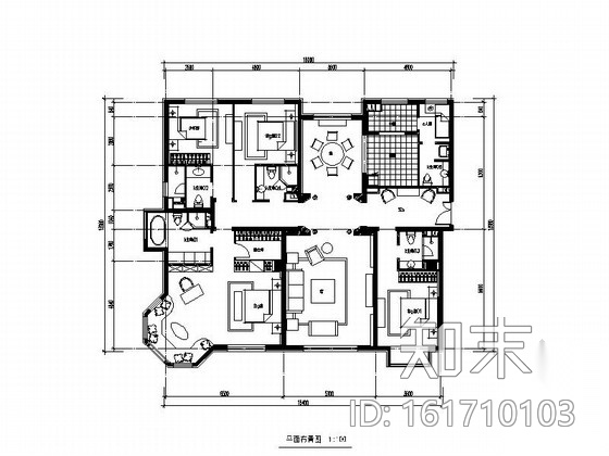 [北京]望京某高档公寓大楼Aa-1户型四居室装修图cad施工图下载【ID:161710103】