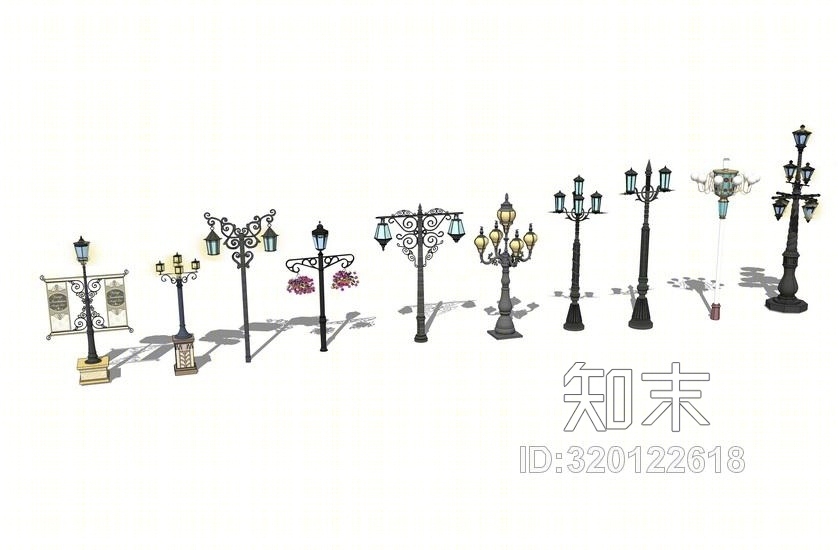 欧式路灯组合SU模型下载【ID:320122618】