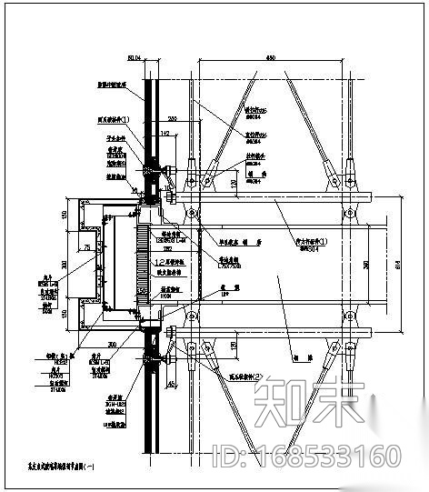 某支点式玻璃幕墙纵剖节点构造详图（一）施工图下载【ID:168533160】