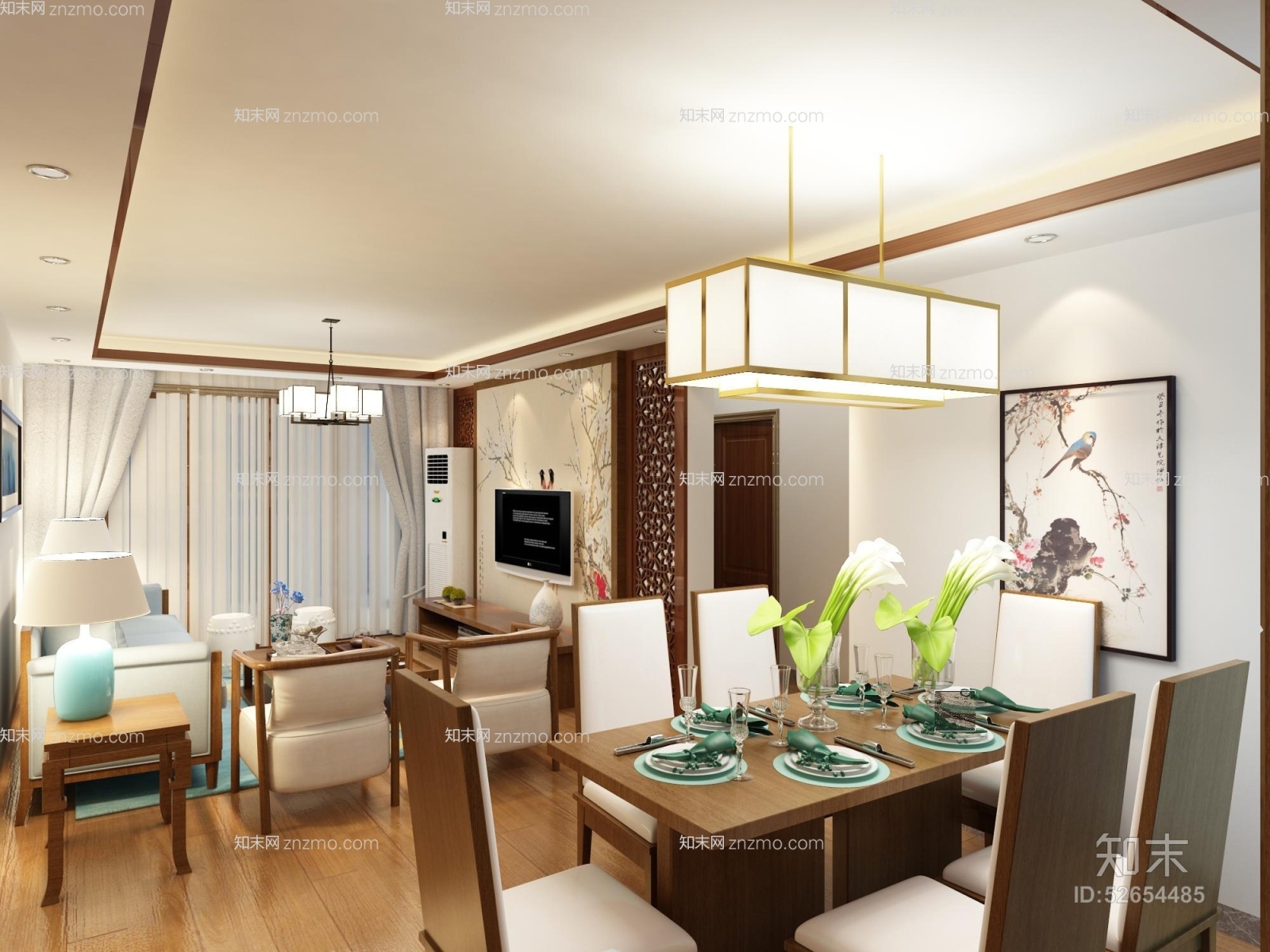 新中式铁艺吊灯3D模型下载【ID:52654485】
