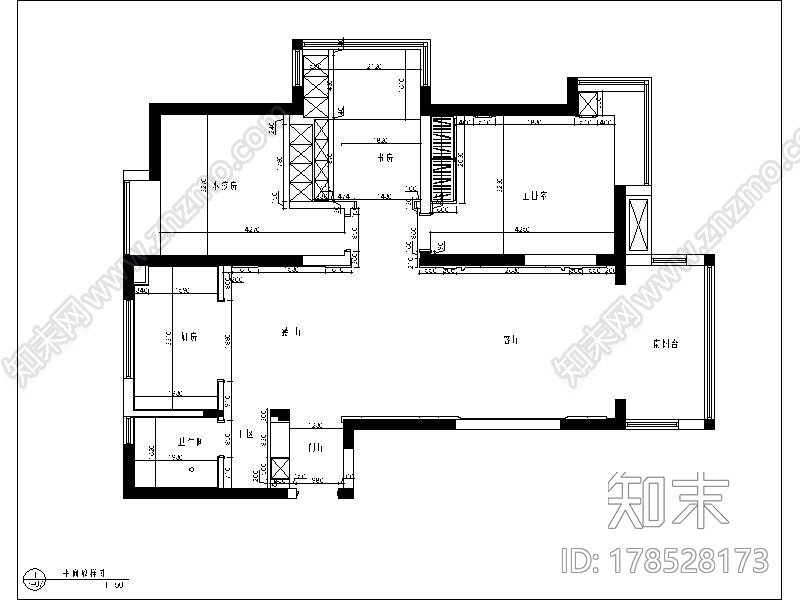 [扬州]高档小区简约温馨2居室室内设计CAD施工图（含效果图）施工图下载【ID:178528173】