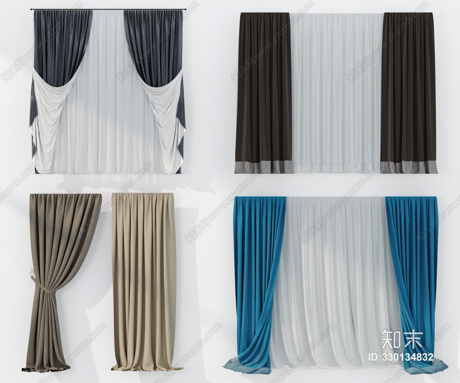 现代窗帘组合模型组合3D模型下载【ID:330134832】