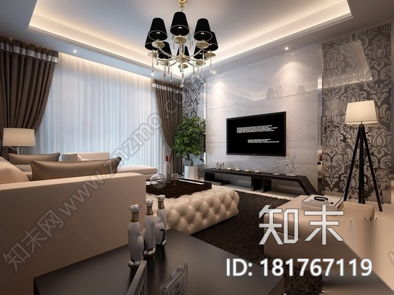 [杭州]两室两厅温馨小户型室内装修施工图（含效果图）cad施工图下载【ID:181767119】