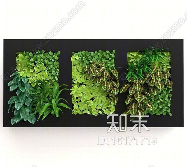 现代绿植墙饰3D模型下载【ID:16171719】