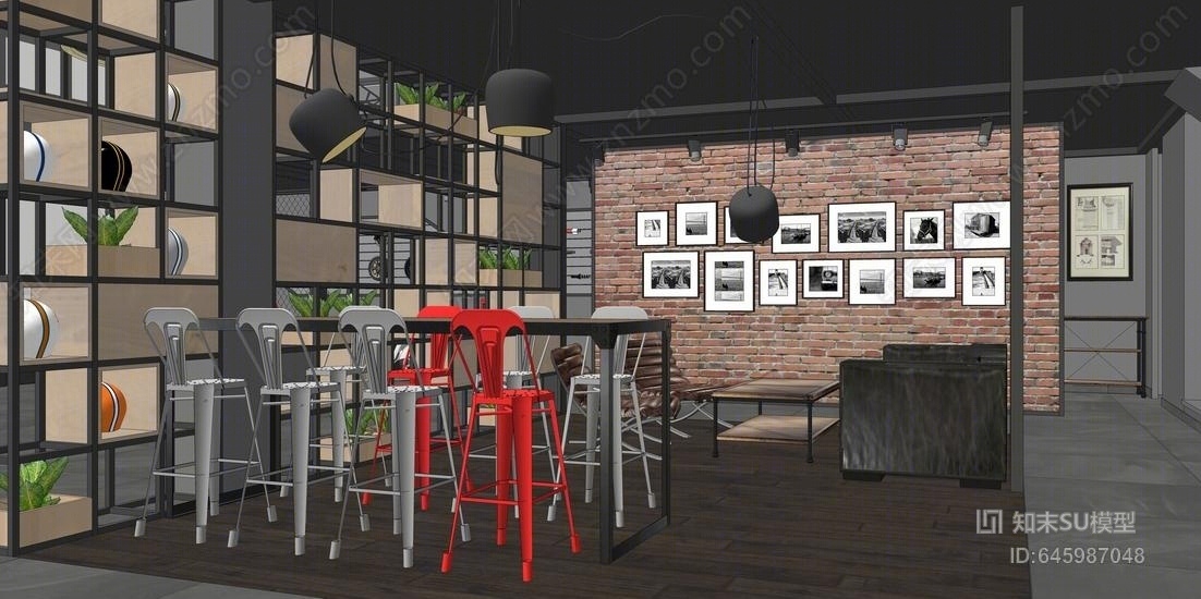现代工业风电动车专卖店室内设计SU模型下载【ID:645987048】