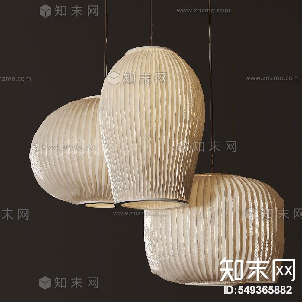 中式灯笼造型吊灯组合3D模型下载【ID:549365882】