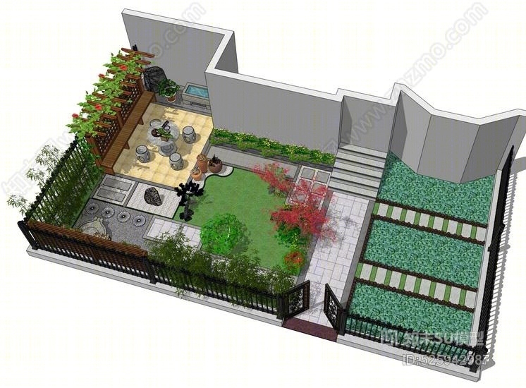 现代庭院景观SU模型下载【ID:525942987】
