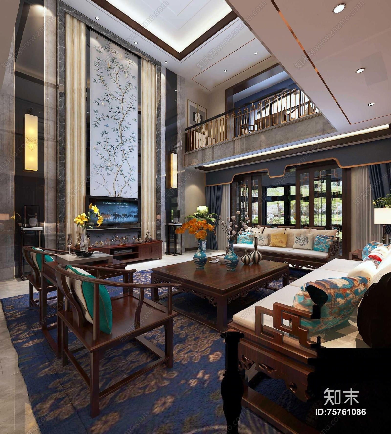 中式别墅客厅3D模型下载【ID:75761086】