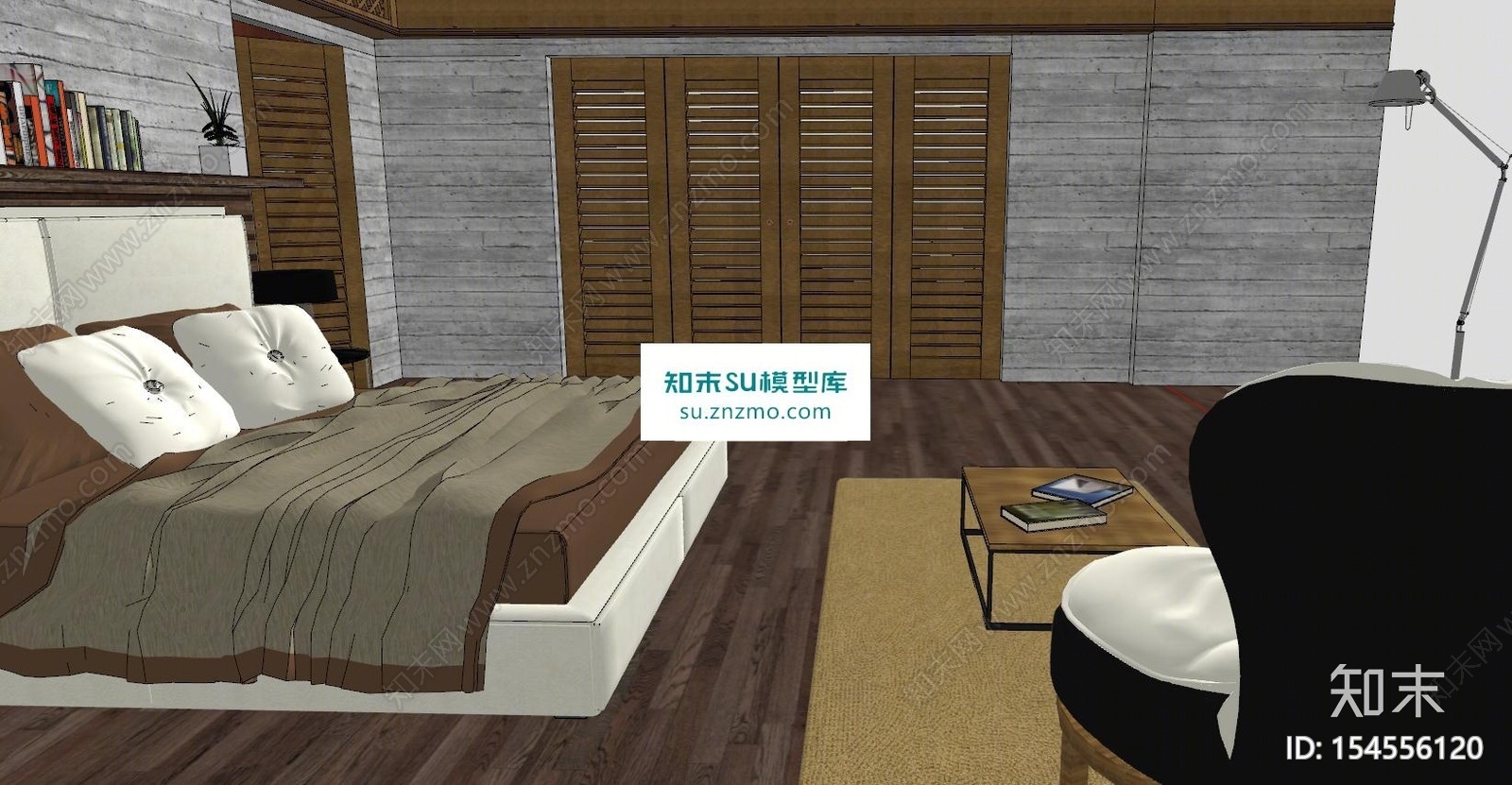 欧式主卧室现代室内卧室SU模型下载【ID:154556120】