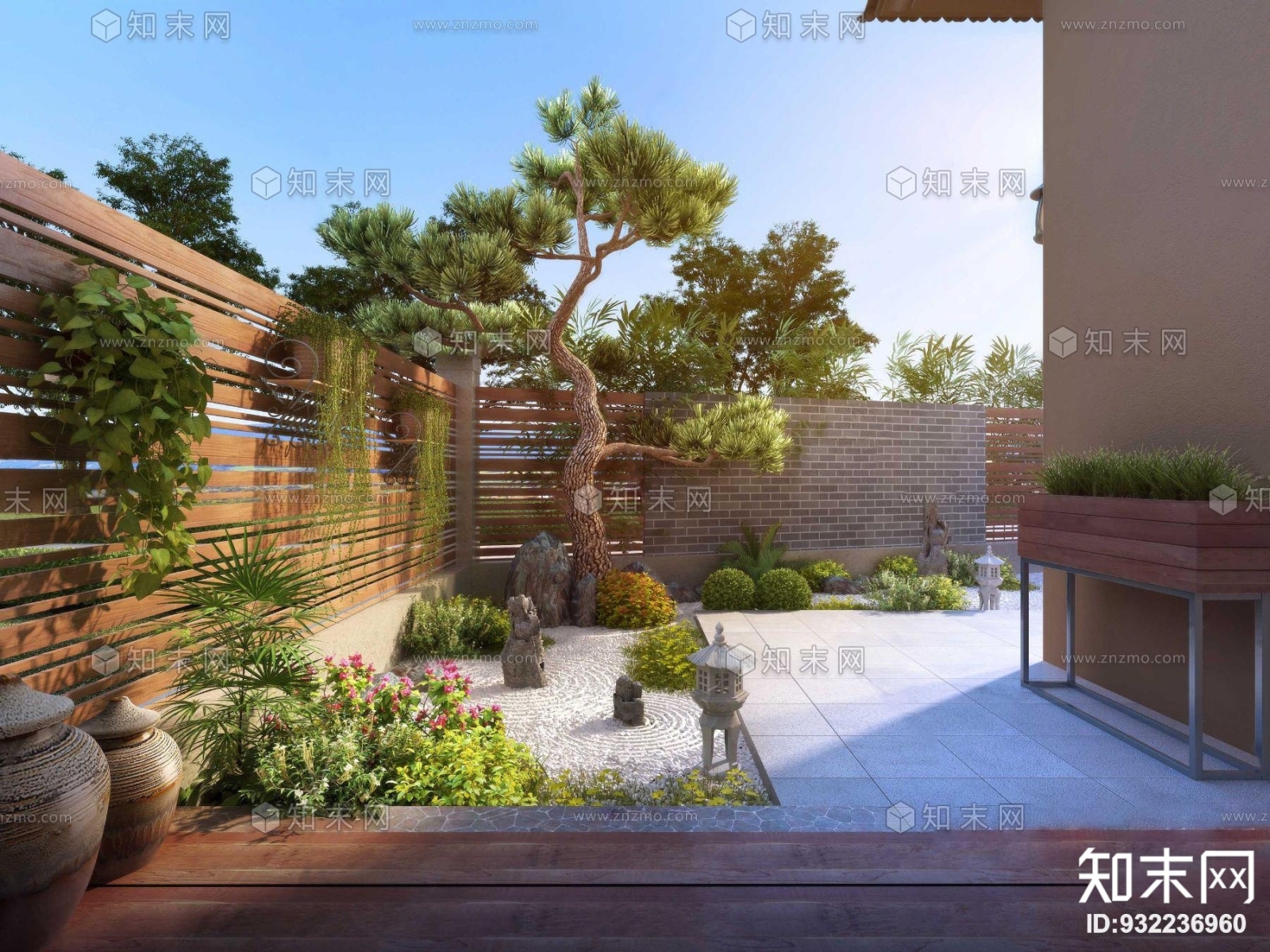 新中式庭院花园3D模型下载【ID:932236960】