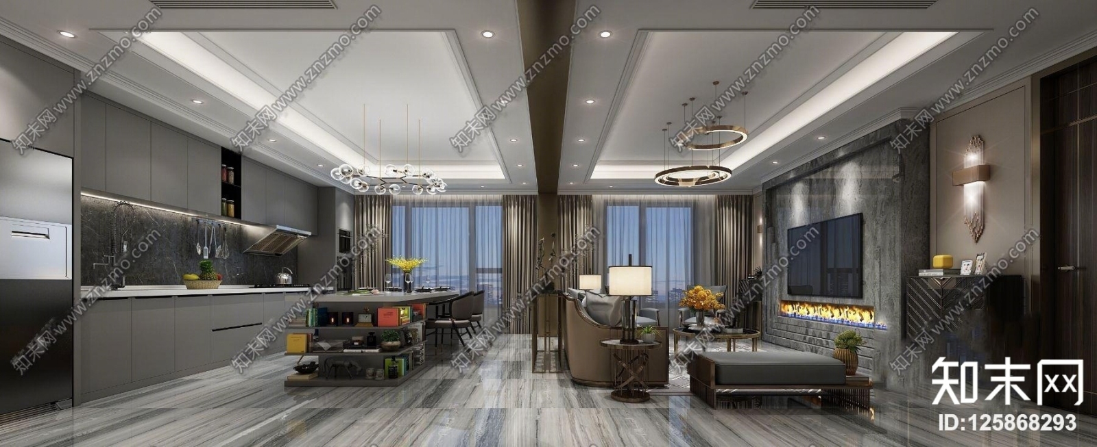 现代港式轻奢客餐厅厨房3D模型下载【ID:125868293】