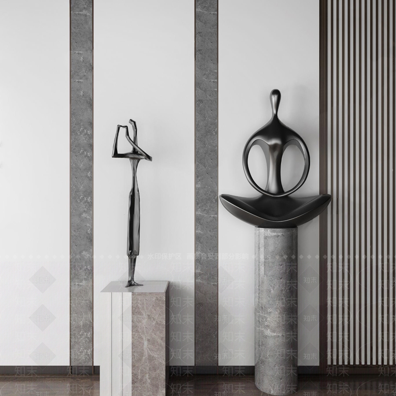 现代金属人物雕塑3D模型下载【ID:174071357】