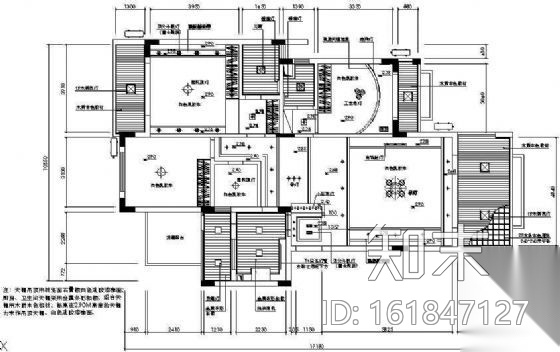 四室二厅家装室内设计装修图cad施工图下载【ID:161847127】