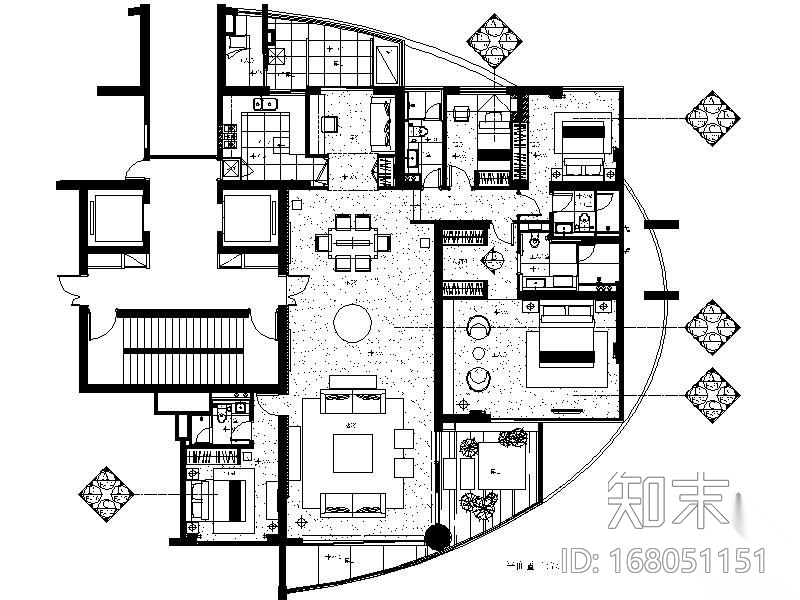 现代经典样板房四室两厅施工图（含实景）cad施工图下载【ID:168051151】