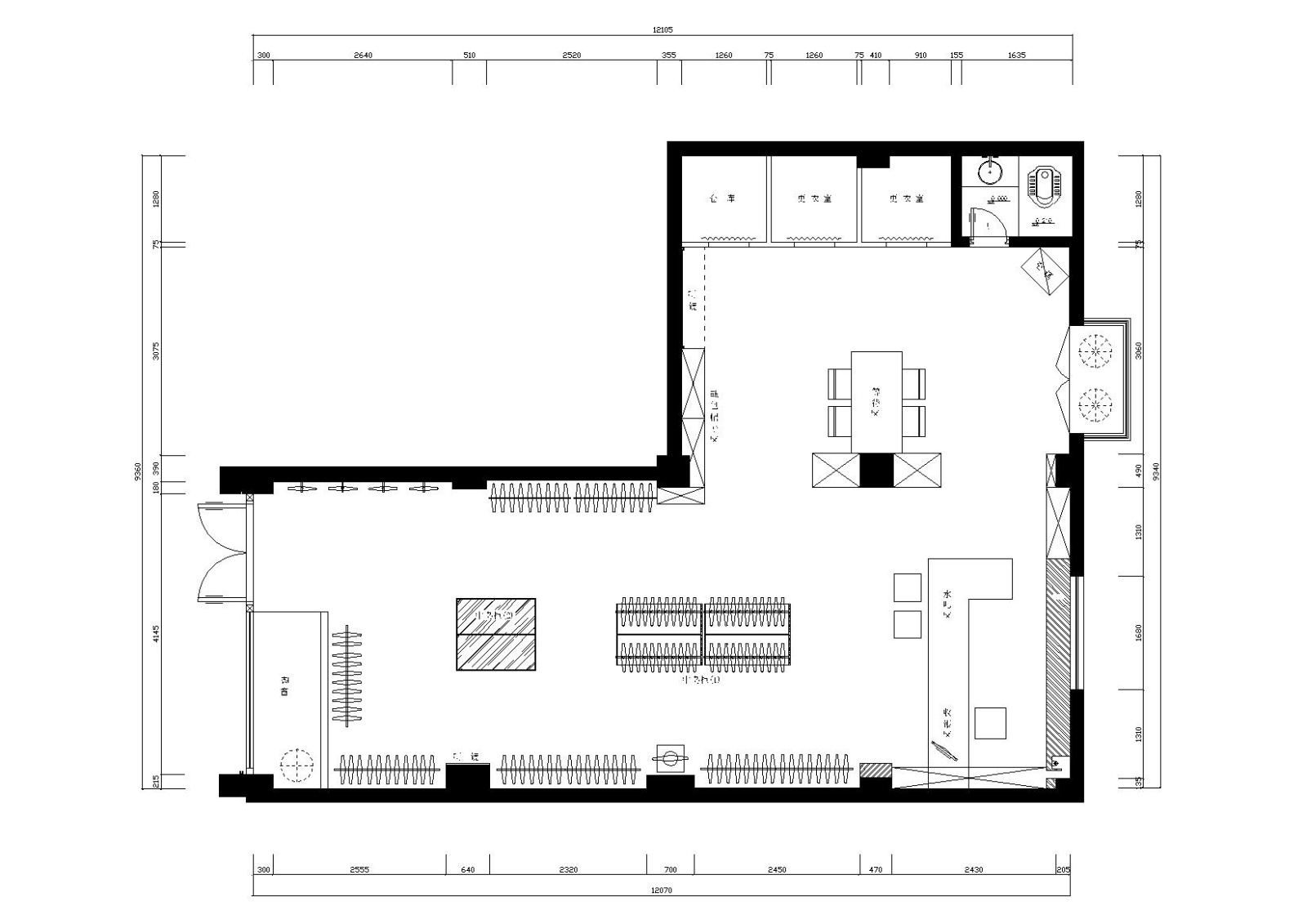 93㎡厦门禾祥西路某一服装店施工图_效果图cad施工图下载【ID:160704171】