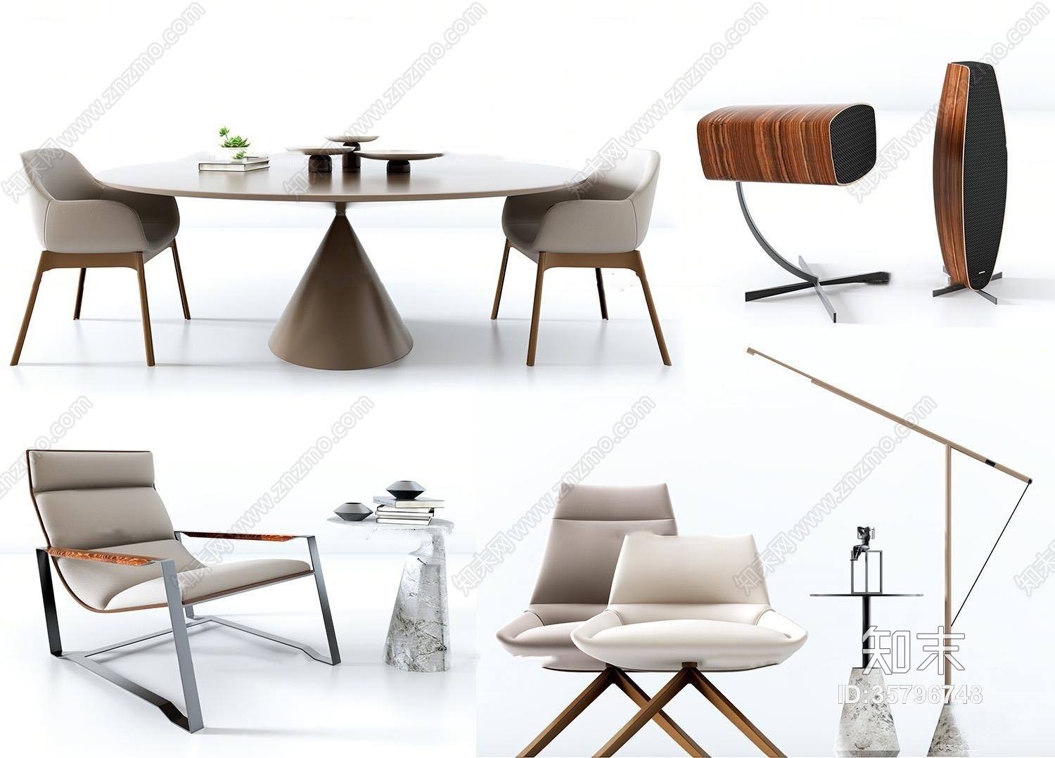 现代餐桌椅音响落地灯组合3D模型下载【ID:35796748】
