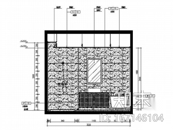 40㎡标准客房大床房室内装修图cad施工图下载【ID:167146104】
