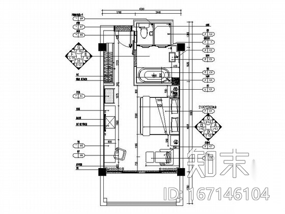 40㎡标准客房大床房室内装修图cad施工图下载【ID:167146104】