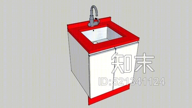 厨房柜60厘米，2门，柜台，插座，水槽和水龙头SU模型下载【ID:521341124】