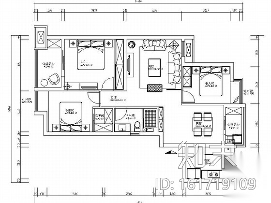 [杭州]新古典园林小区简欧三居室装修图施工图下载【ID:161719109】