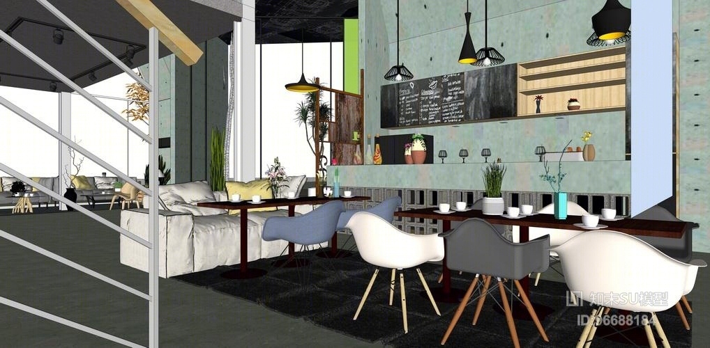 现代咖啡厅设计SU模型下载【ID:96688184】