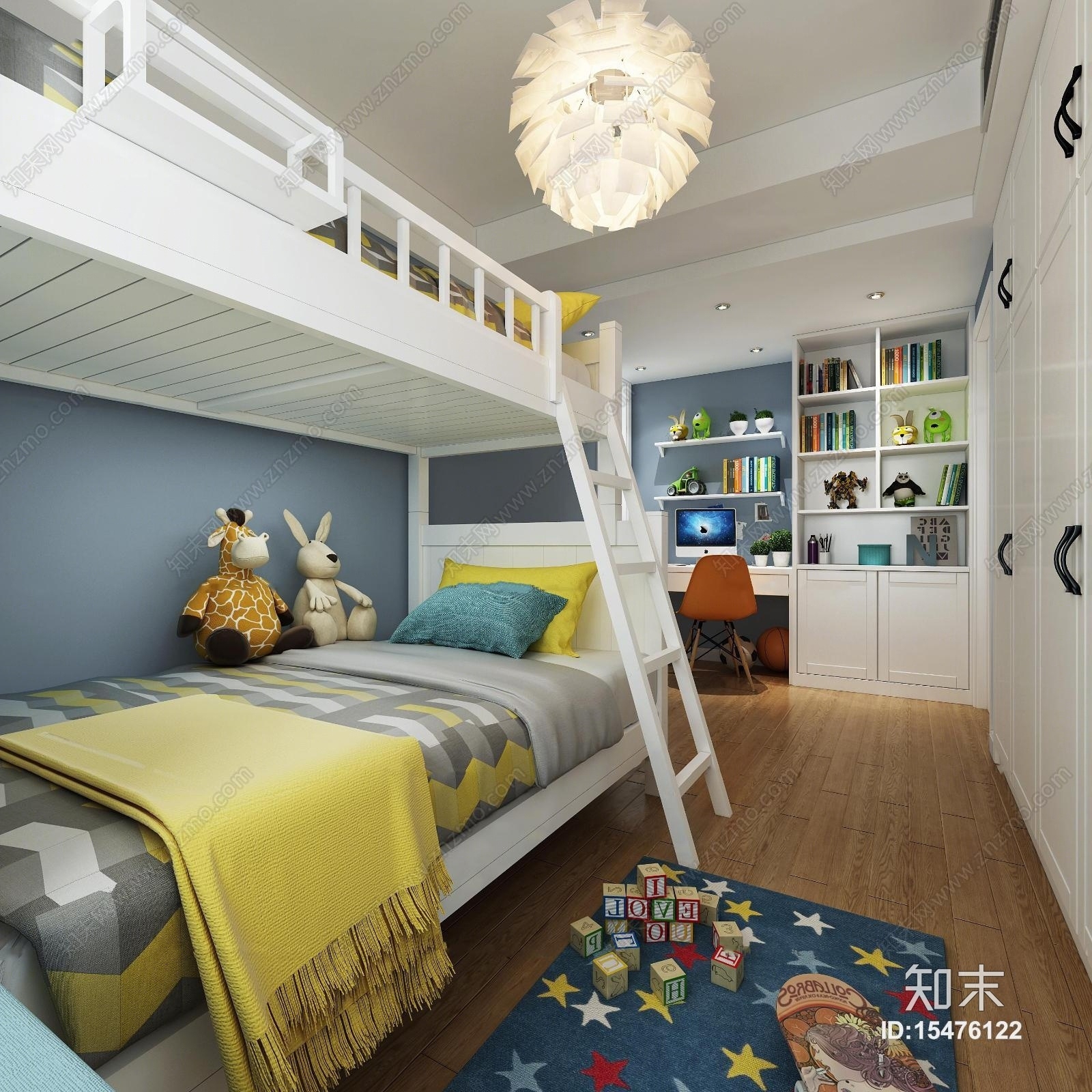 现代上下床儿童房3D模型下载【ID:15476122】