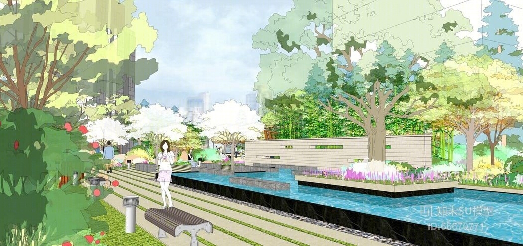 住宅小区水景景观方案设计SU模型下载【ID:66670771】