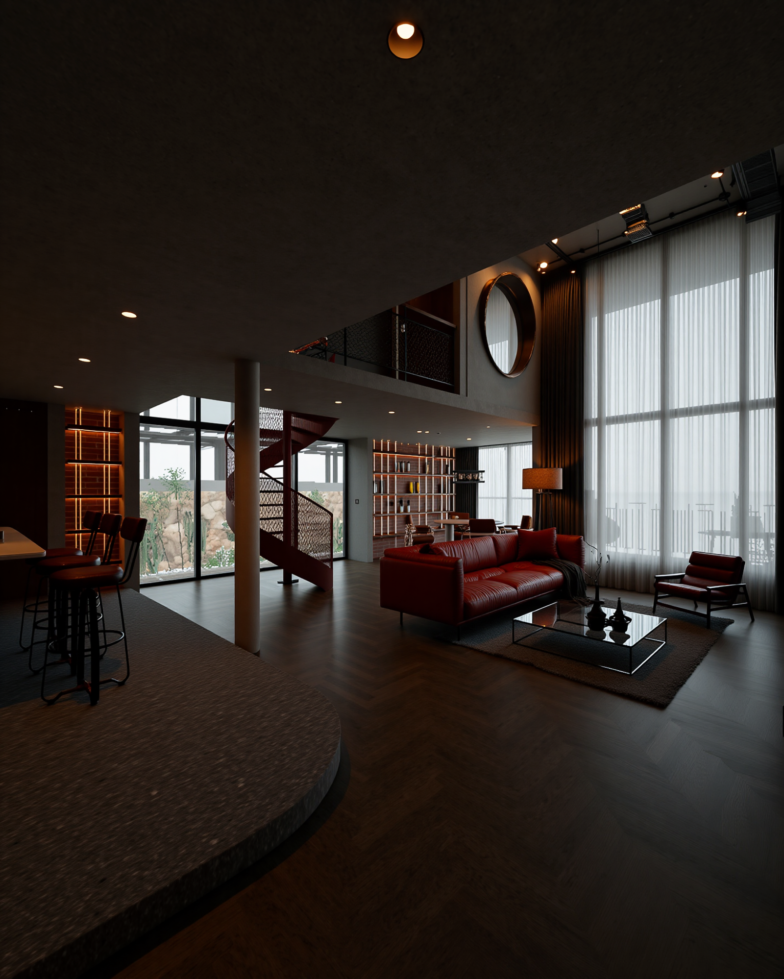 工业风挑空客厅3D模型下载【ID:1213917350】