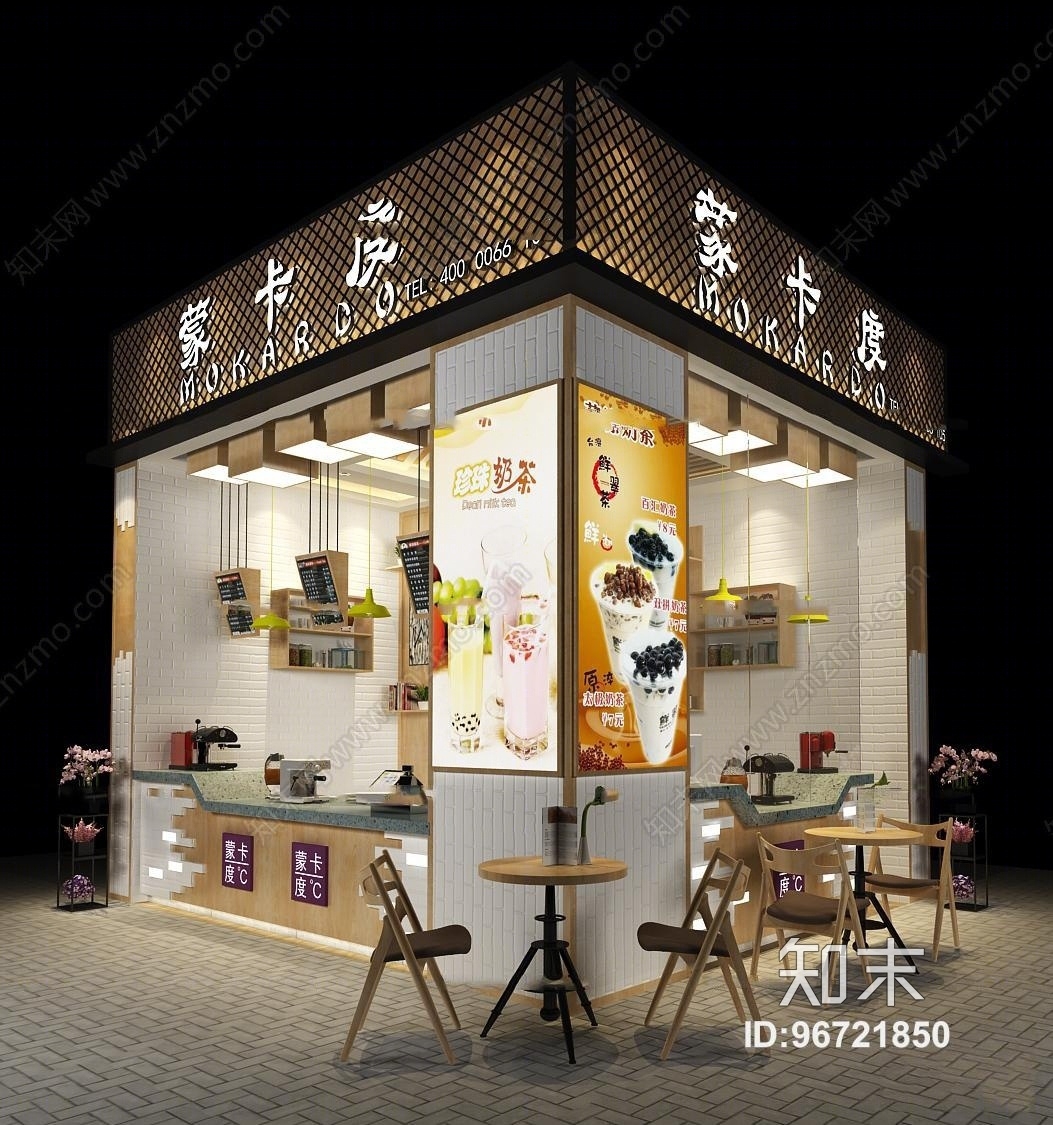 现代奶茶店门面3D模型下载【ID:96721850】