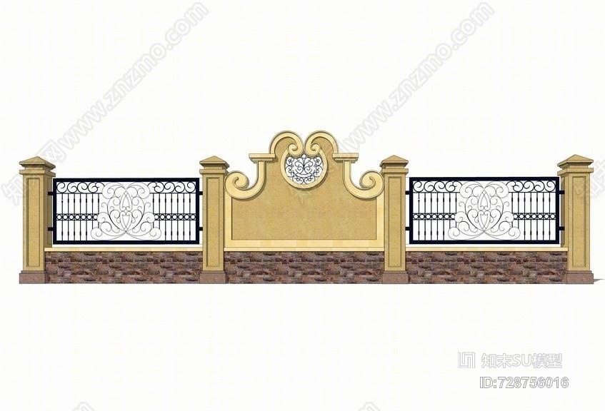 法式围墙SU模型下载【ID:728756016】
