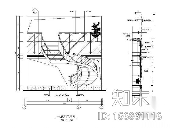 大厅拦河详图cad施工图下载【ID:166861116】