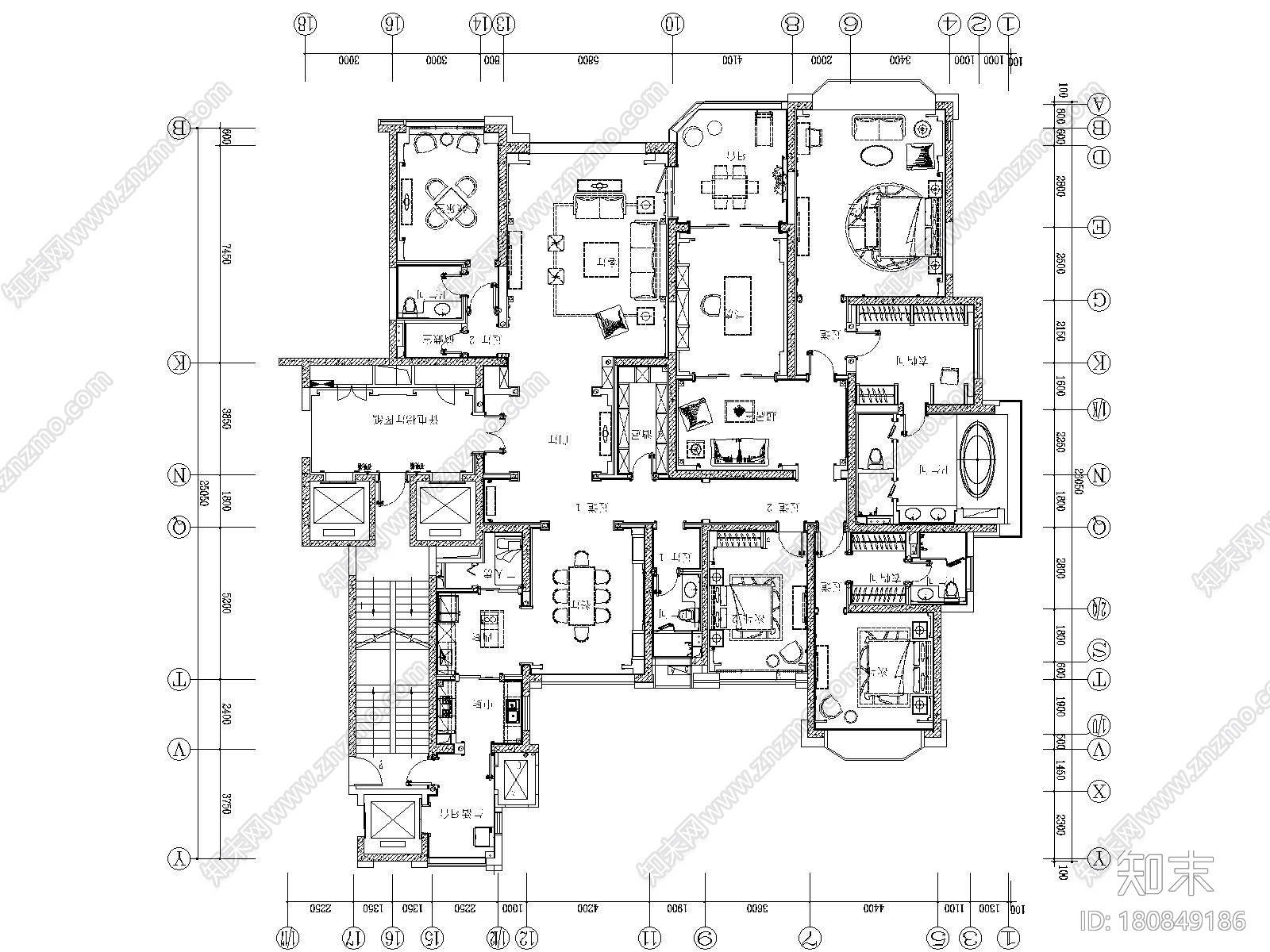 [太原]美式古典风格恒大华府样板房施工图（附效果图）cad施工图下载【ID:180849186】