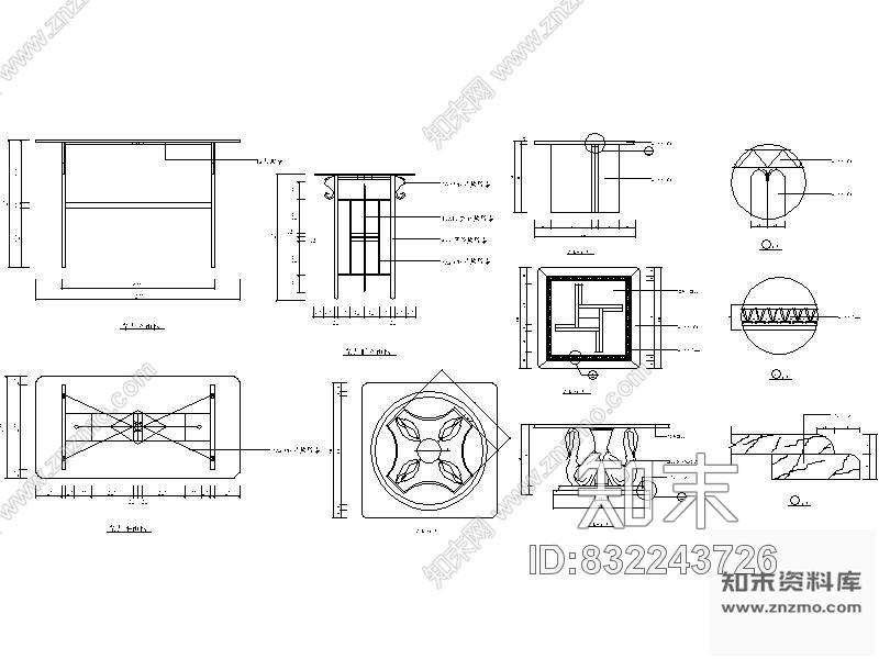 三个包房茶几详图施工图下载【ID:832243726】