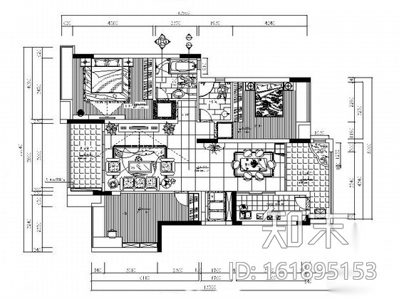 中式三居室内装饰装修图（含效果）cad施工图下载【ID:161895153】