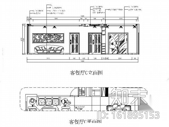 中式三居室内装饰装修图（含效果）cad施工图下载【ID:161895153】