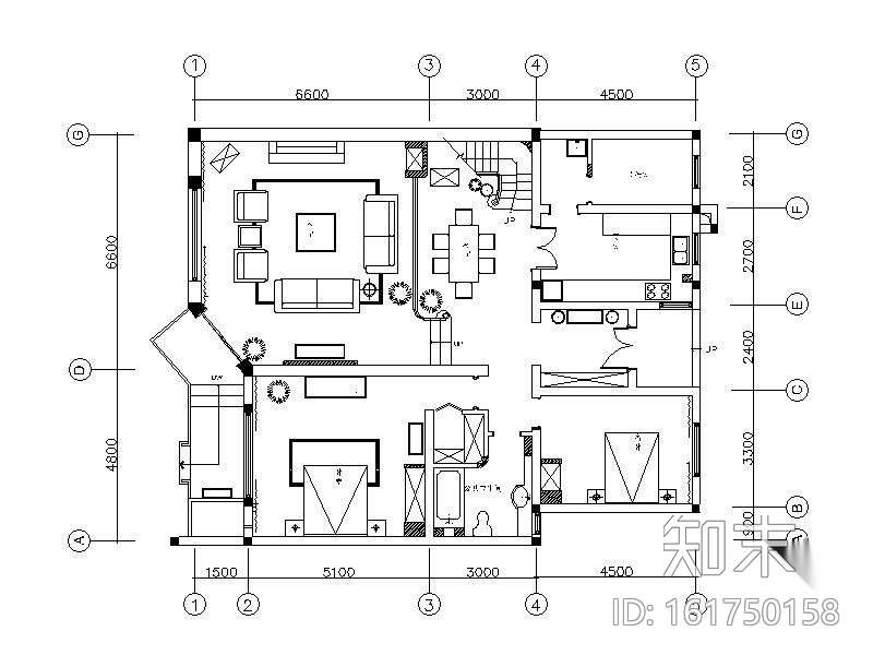 某别墅样板房D1户型装修图(含效果)cad施工图下载【ID:161750158】