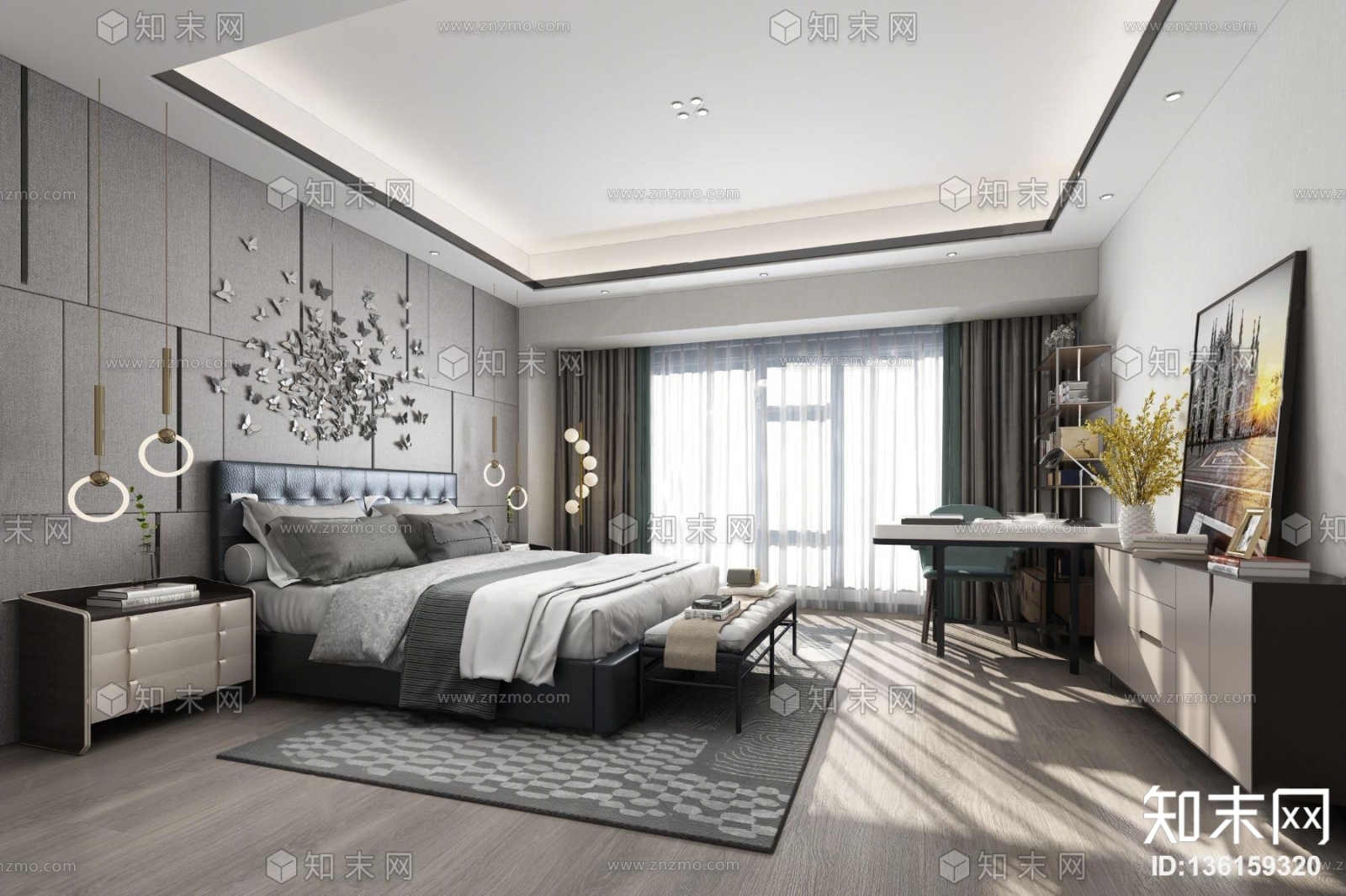 现代轻奢卧室主人房3D模型下载【ID:136159320】