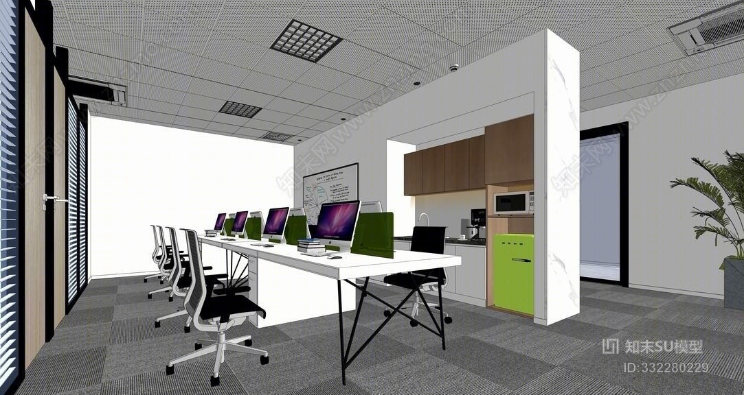 现代办公室室内设计SU模型下载【ID:332280229】