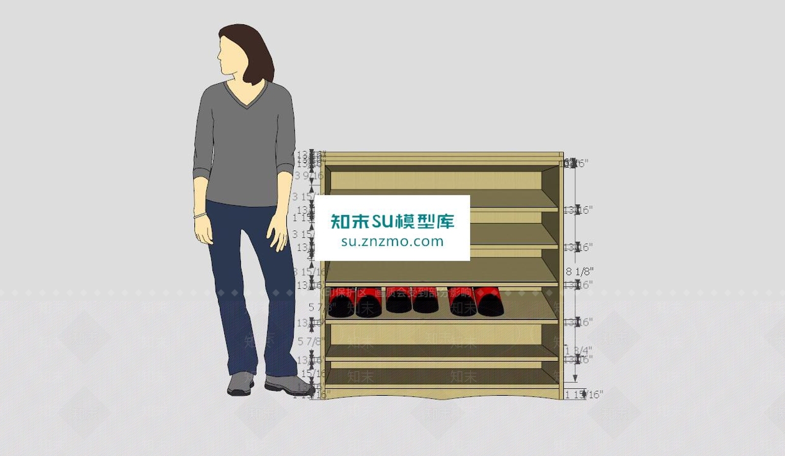 塔斯马尼亚橡木鞋柜SU模型下载【ID:161529263】