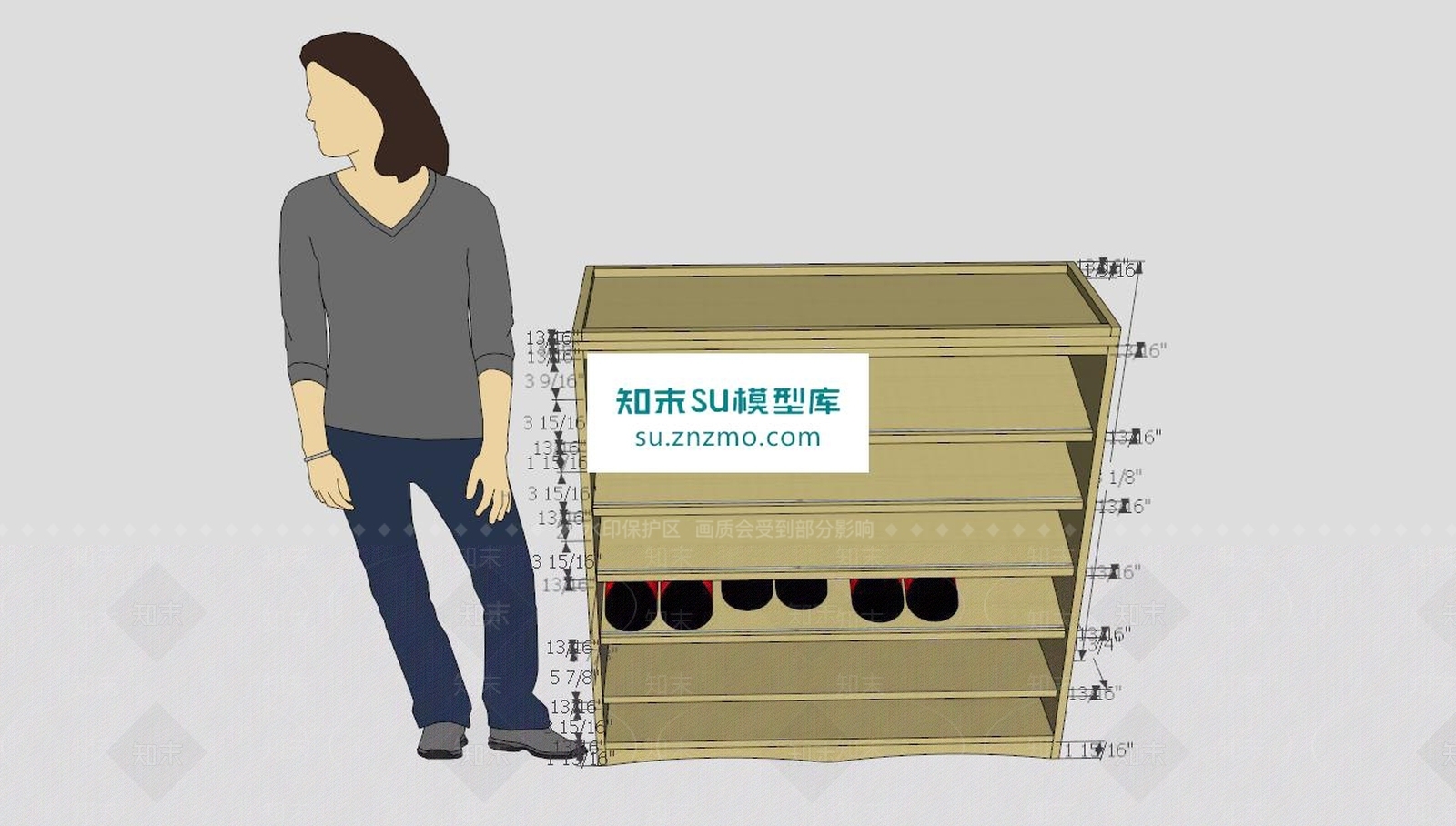 塔斯马尼亚橡木鞋柜SU模型下载【ID:161529263】