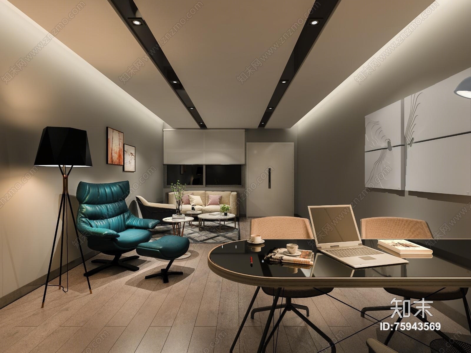 现代室办公室模型3D模型下载【ID:75943569】