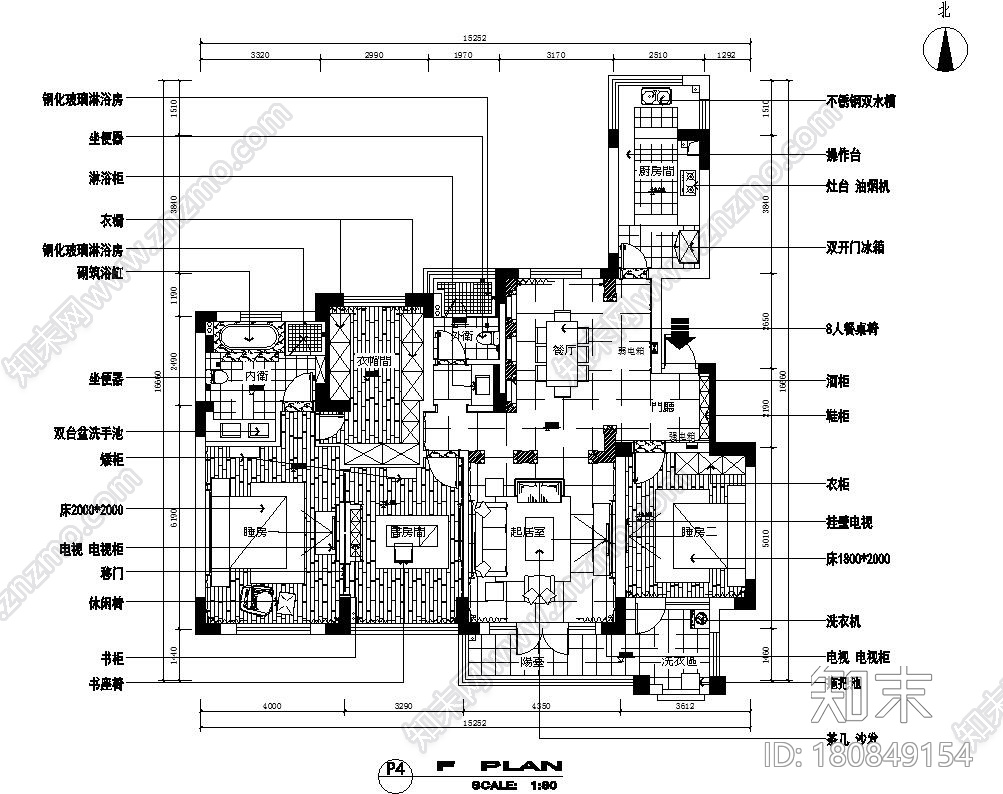 简欧艺术流派170㎡平层公寓施工图+效果图施工图下载【ID:180849154】