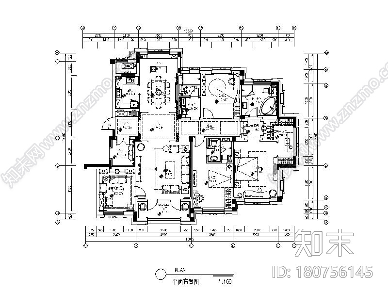 [大连]海派美式卡地亚风样板间设计施工图（含效果图）cad施工图下载【ID:180756145】