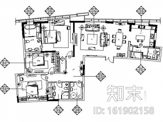 [青岛]商务酒店风格三居样板房装修图施工图下载【ID:161902158】