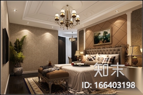 古典美式风格复式住宅样板间施工图（含效果图）cad施工图下载【ID:166403198】